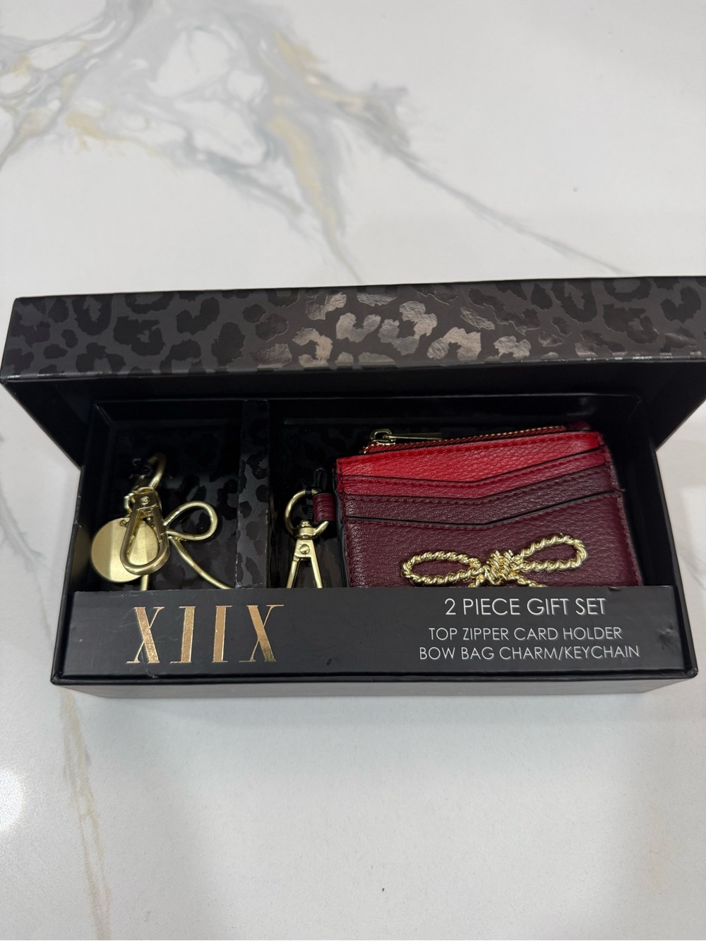Burgundy and Red Bow Card Holder & Keychain Set - Picture 2 of 7